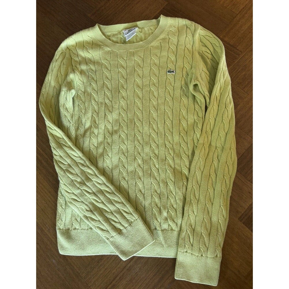 Lacoste Cable Knit Sweater Lime green Long Sleeve Crew Neck Women Size 38 M